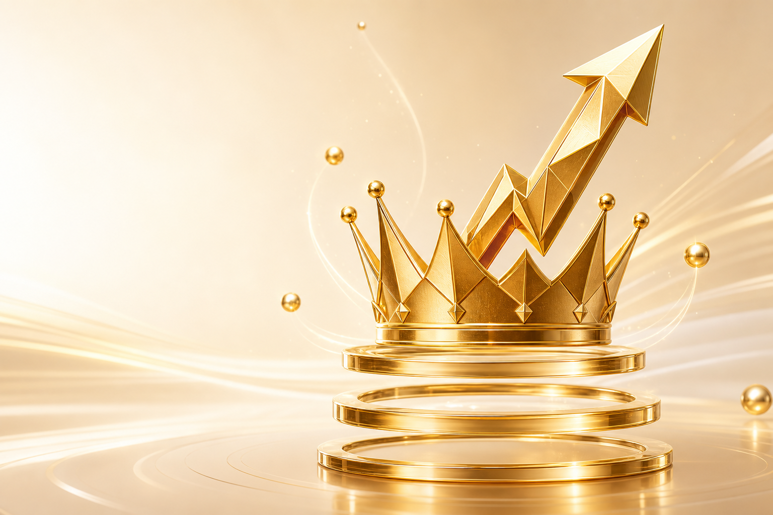 Golden crown with a rising arrow representing wealth growth